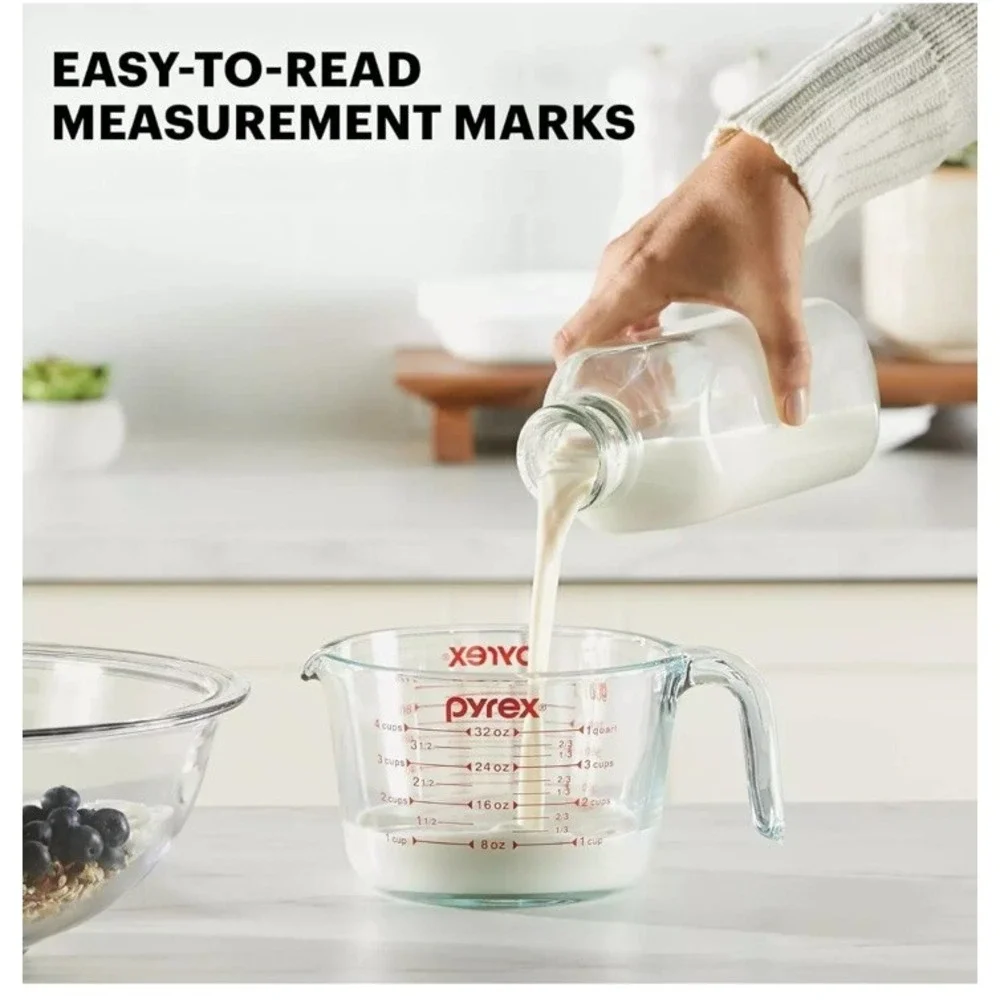 Pyrex 3‎ Piece Glass Measuring Cup Set, Wet/Dry, Measure In Ounce, Cups, ML. NEW